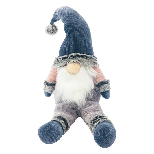 27" Blue Pink And White Fabric Christmas Santa Sitting Gnome