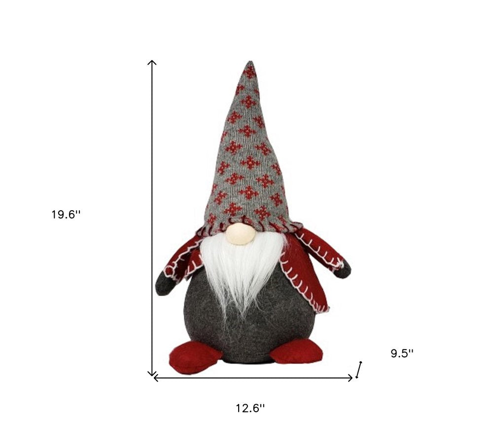 20" Red Gray And White Fabric Christmas Santa Standing Gnome