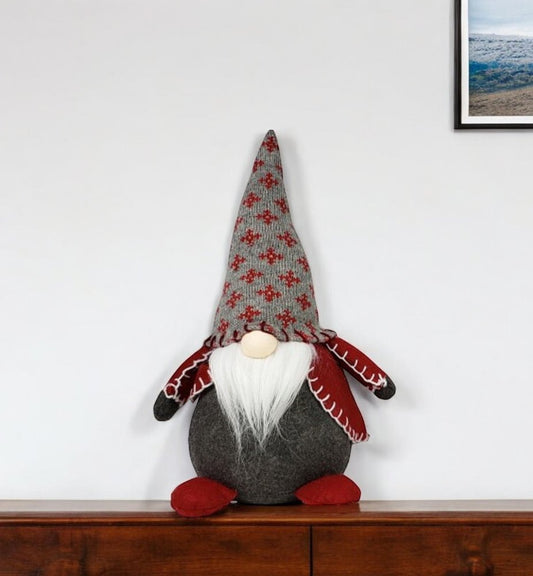 20" Red Gray And White Fabric Christmas Santa Standing Gnome