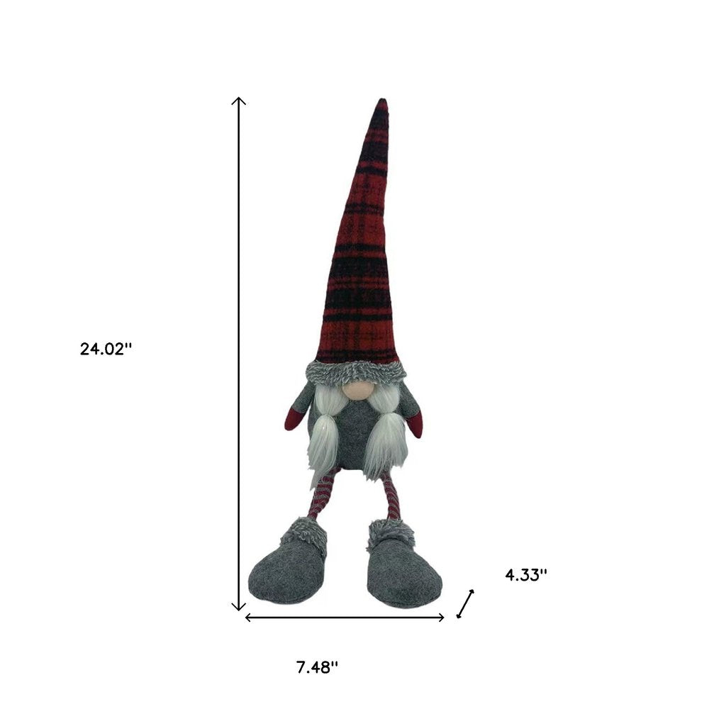 24" Red Gray And White Fabric Christmas Santa Standing Gnome