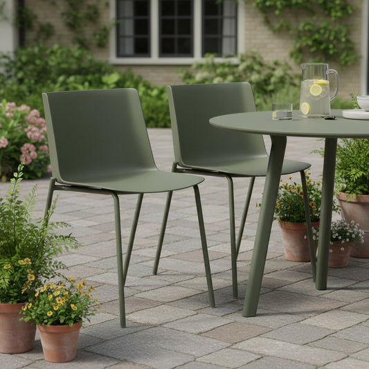 Set of Two Green Heavy Duty Plastic Outdoor Dining Chairs