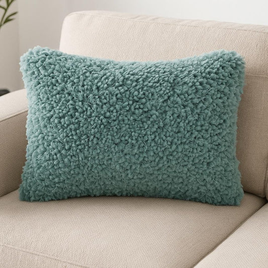 14" X 20" Celadon Shag Lumbar Throw Pillow