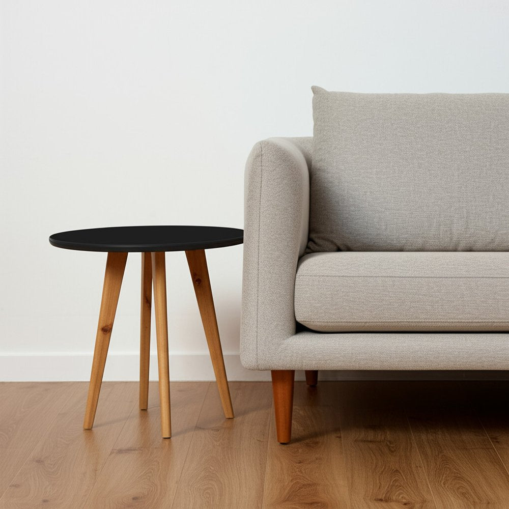Set Of Two 20" Wood Brown And Black Round Nested Tables