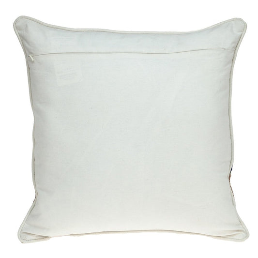 20" Blue and Beige Floral Wool Throw Pillow With Embroidery