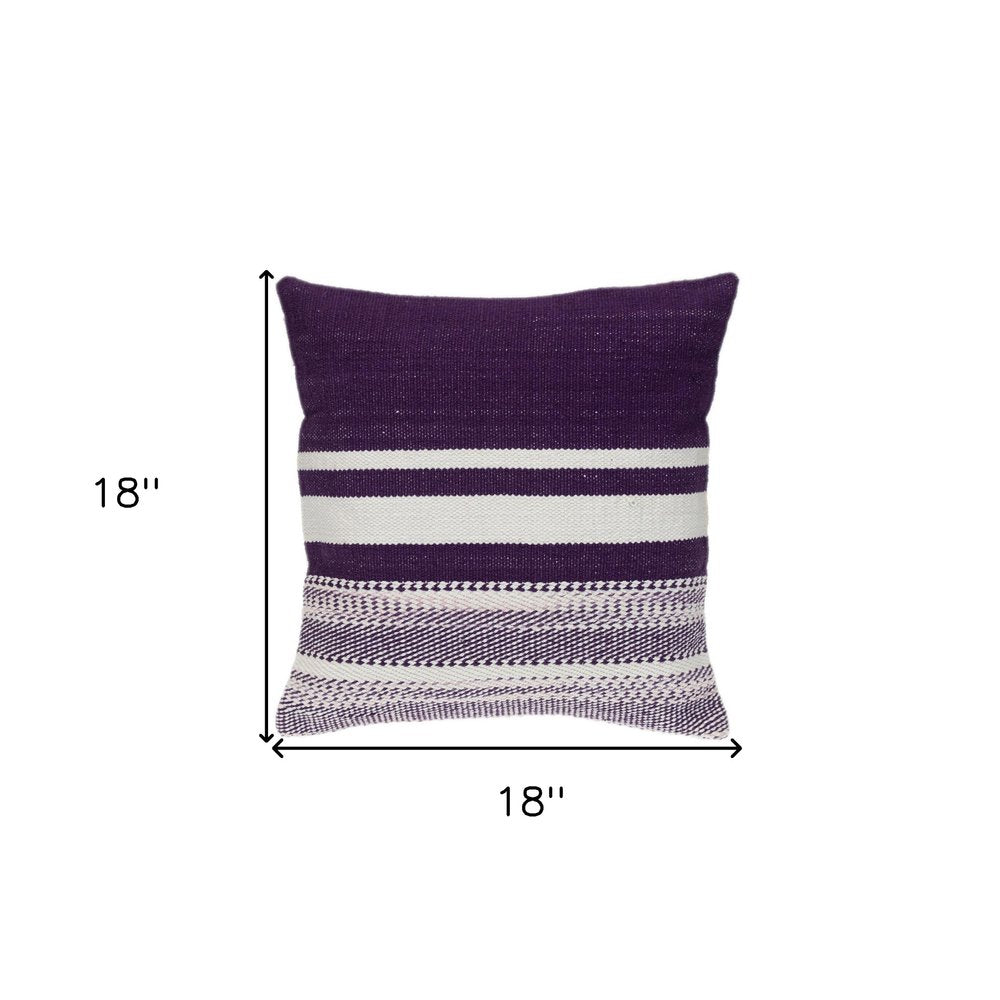 18" Purple and White Cotton Throw Pillow
