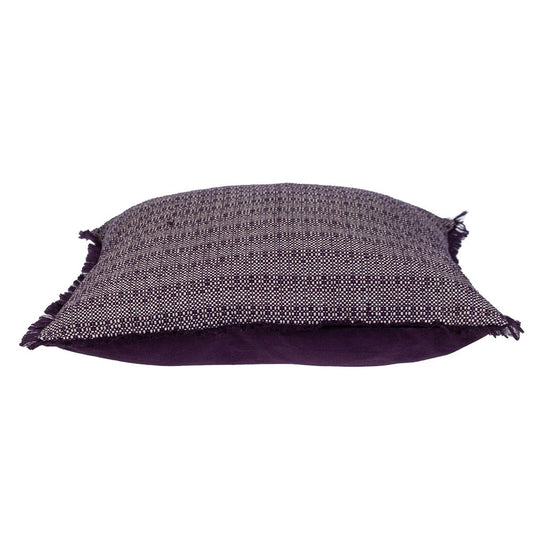 24" Purple and White Cotton Throw Pillow with Fringe