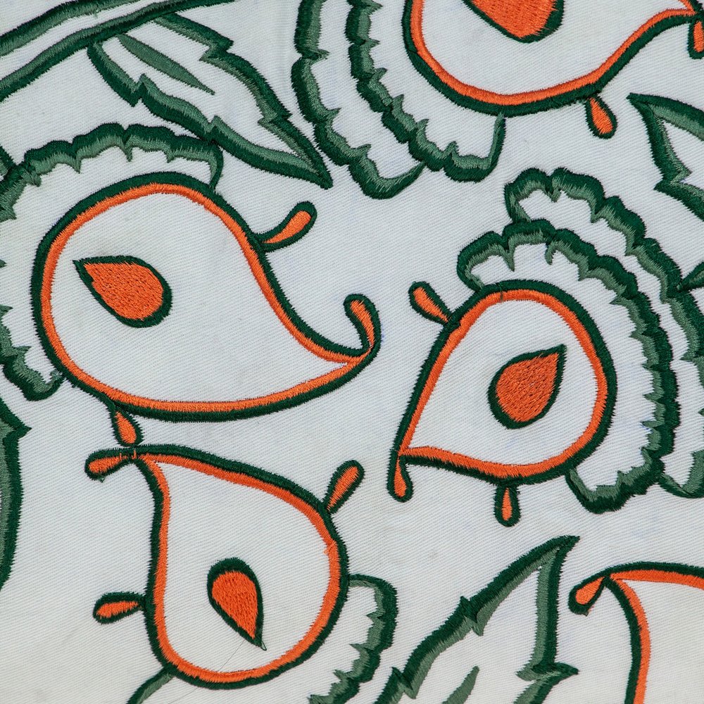 14" X 24" Green and White Cotton Lumbar Throw Pillow with Embroidery