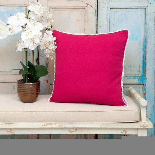 20" Hot Pink Cotton Throw Pillow With Fringe
