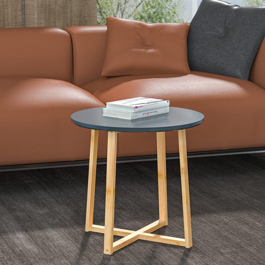 20" Gray and Natural Solid Wood Round Cross Legs End Table