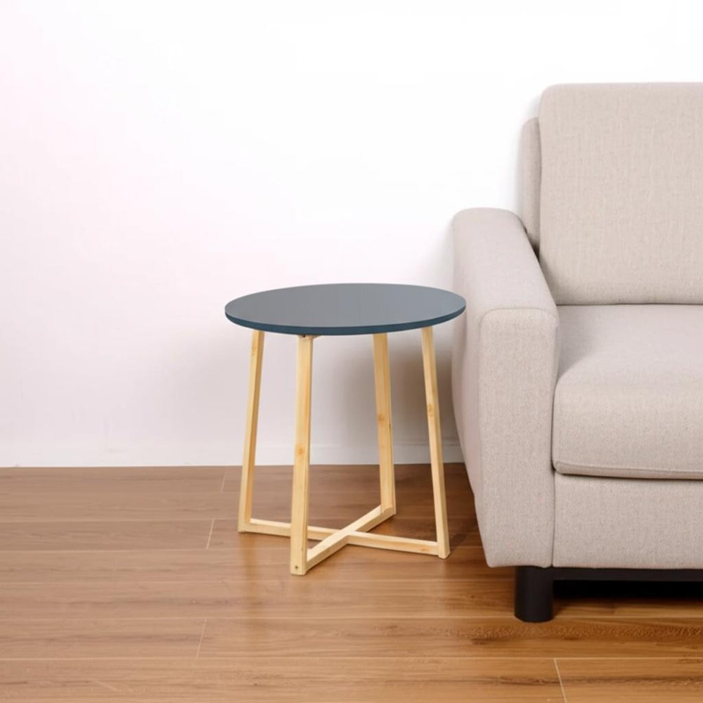 20" Gray and Natural Solid Wood Round Cross Legs End Table