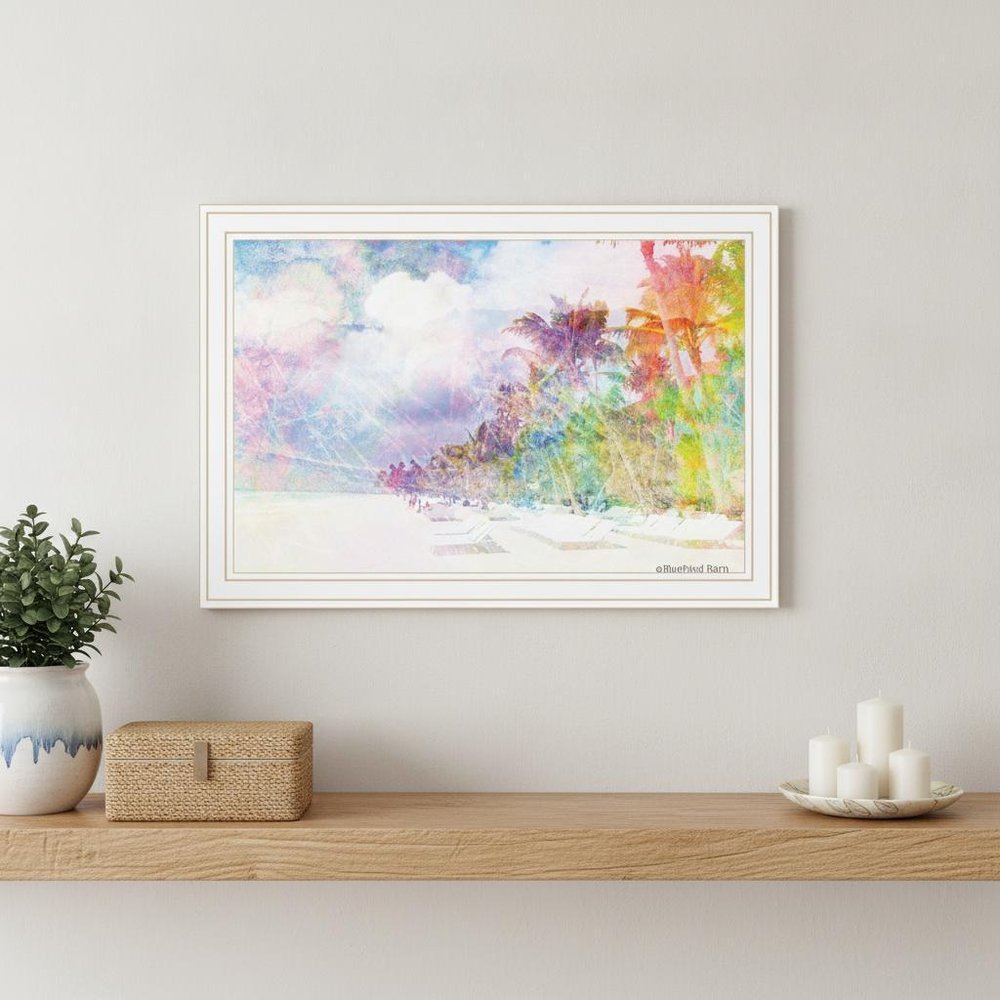 Rainbow Colors on the Coast White Framed Print Wall Art