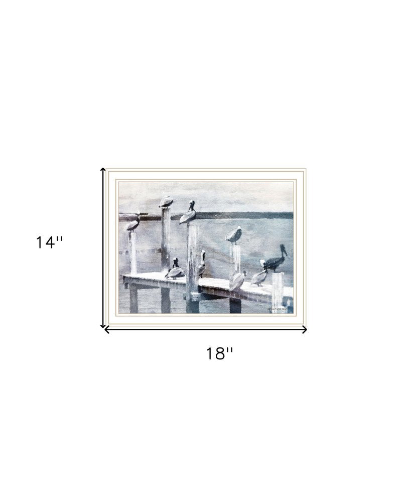 Birds on the Pier White Framed Print Wall Art