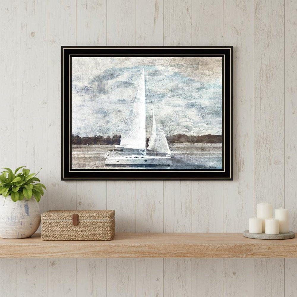 Sailboat on Water Black Framed Print Wall Art