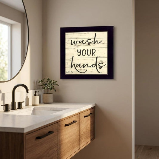 Wash Your Hands Black Framed Print Bathroom Wall Art