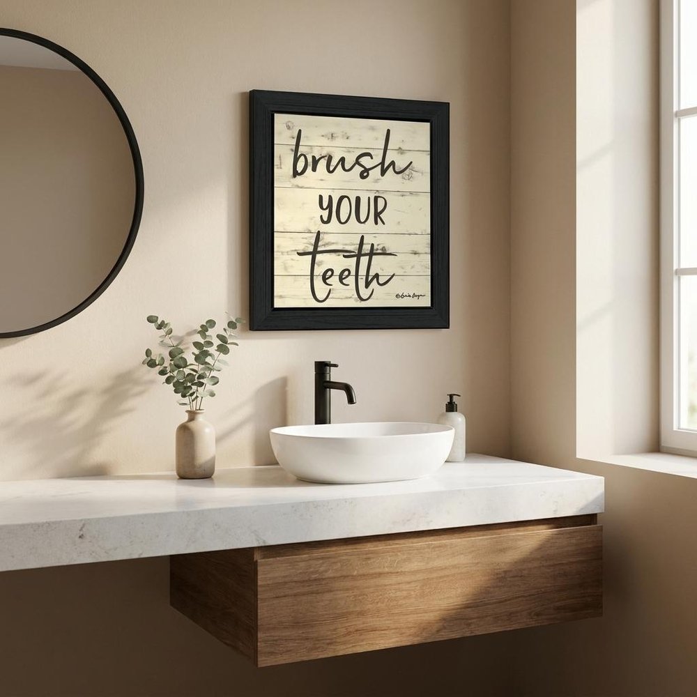 Brush your Teeth Black Framed Print Bathroom Wall Art
