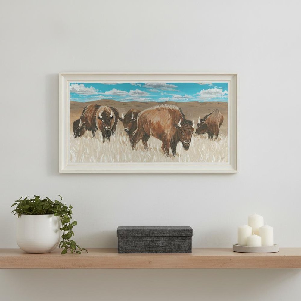 Bison Herd Black Framed Print Wall Art