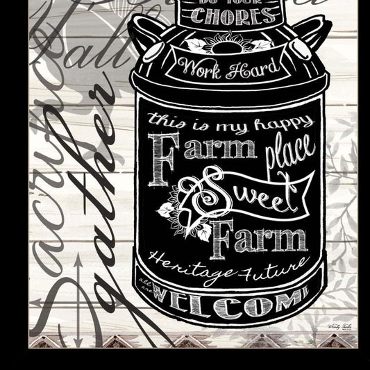 FARM SWEET FARM MILK CAN Black Framed Print Wall Art