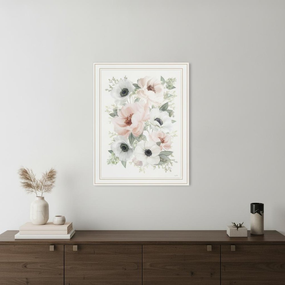Peony Floral Block Black Framed Print Wall Art