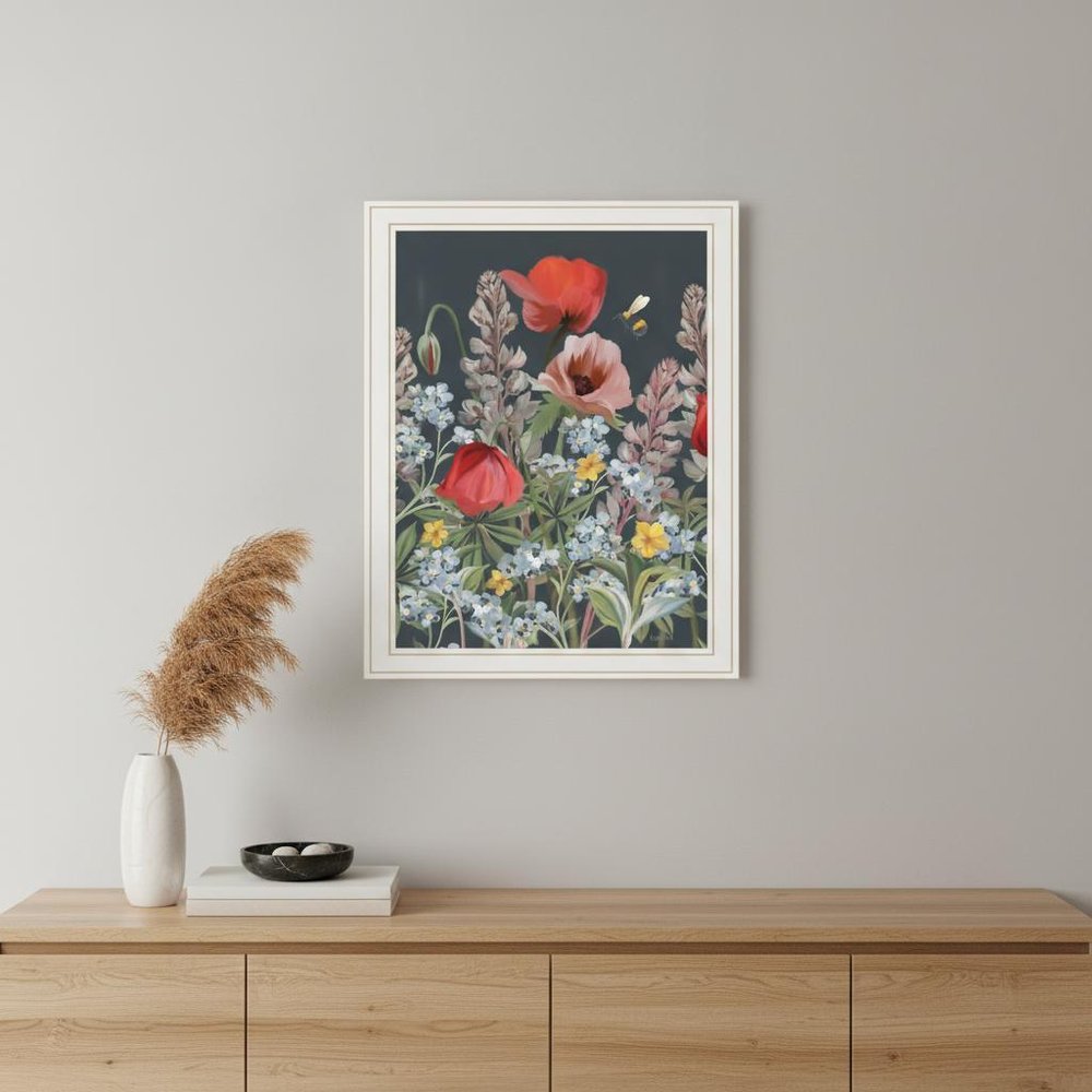 Summer Garden Buzz Black Framed Print Wall Art