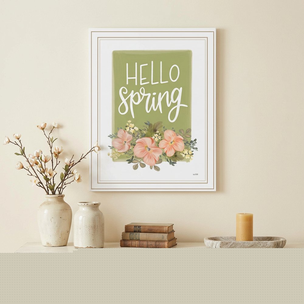 Hello Spring Floral Black Framed Print Wall Art