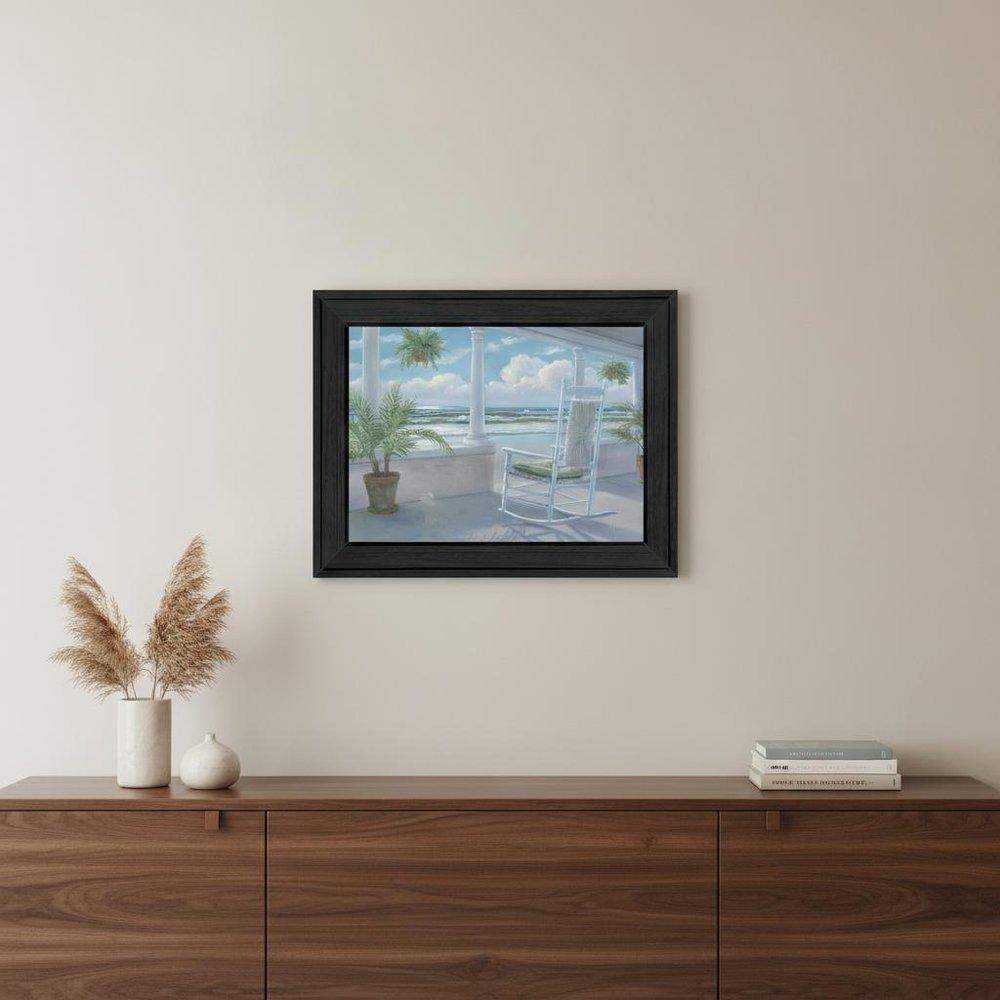 Coastal Porch Black Framed Print Wall Art