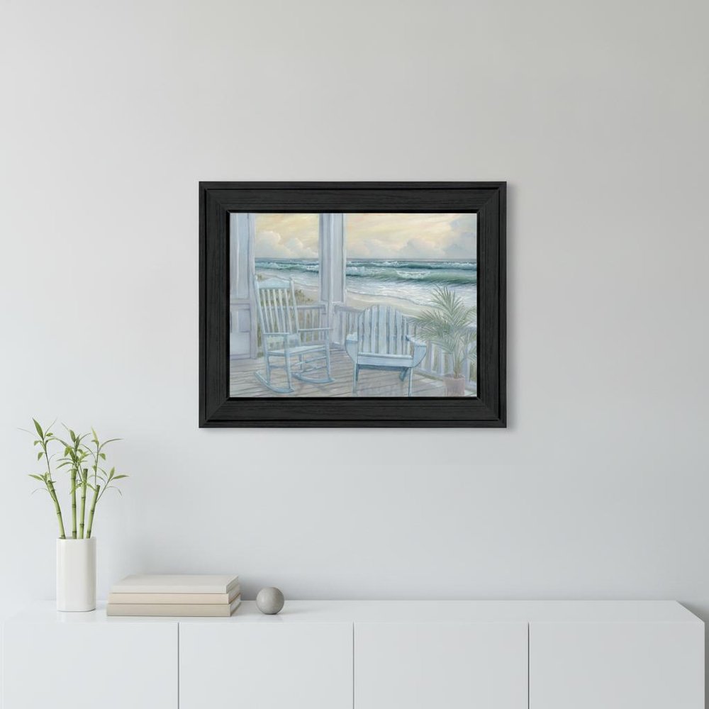 Coastal Porch Black Framed Print Wall Art