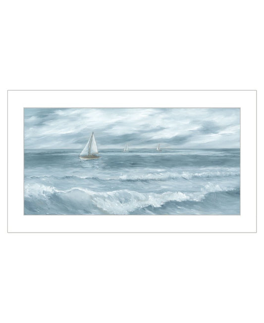 Three Sailboats White Framed Print Wall Art