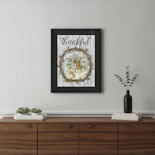 Thankful Wreath Black Framed Print Wall Art