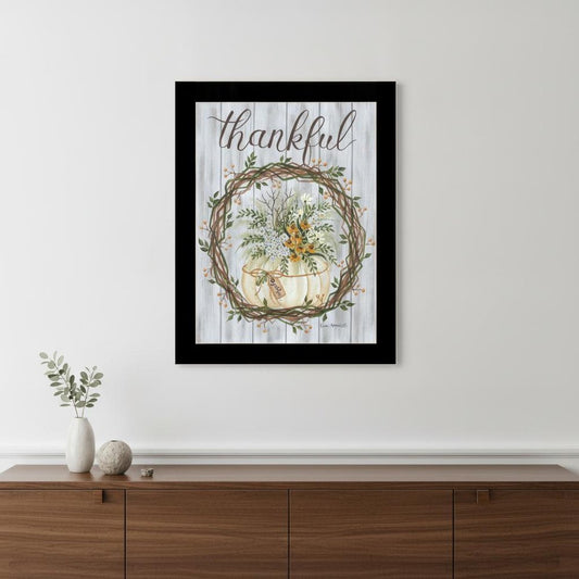 Thankful Wreath Black Framed Print Wall Art