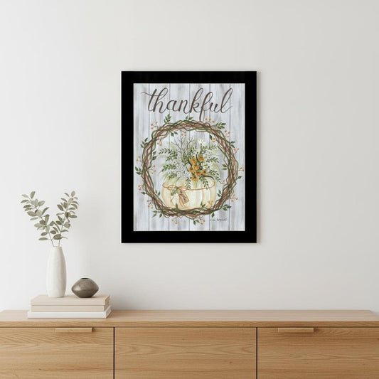 Thankful Wreath Black Framed Print Wall Art