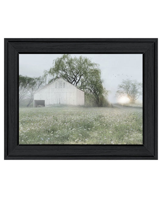 Green Country Morning Black Framed Print Wall Art