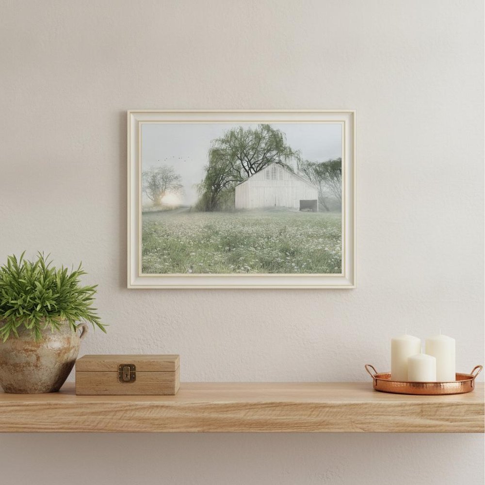 Green Country Morning Black Framed Print Wall Art