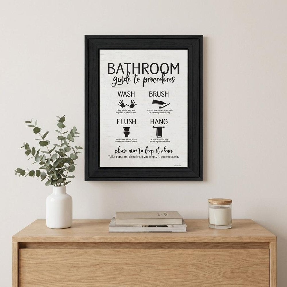 Bathroom Guide Black Framed Print Bathroom Wall Art