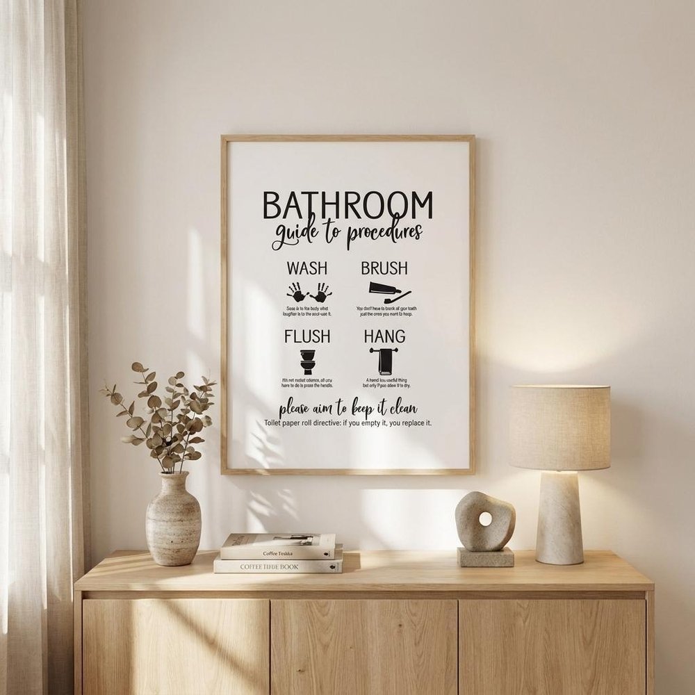 Bathroom Guide Black Framed Print Bathroom Wall Art