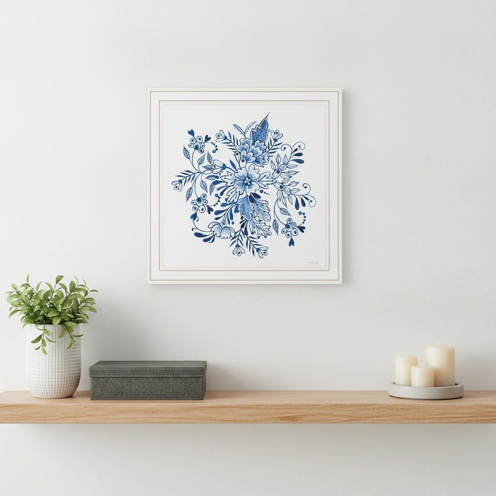 Floral Calligraphy Sketches Black Framed Print Wall Art