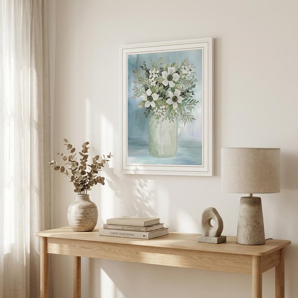 White Blooms Black Framed Print Wall Art