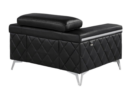 42" Black And Silver Top Grain Leather Club Chair