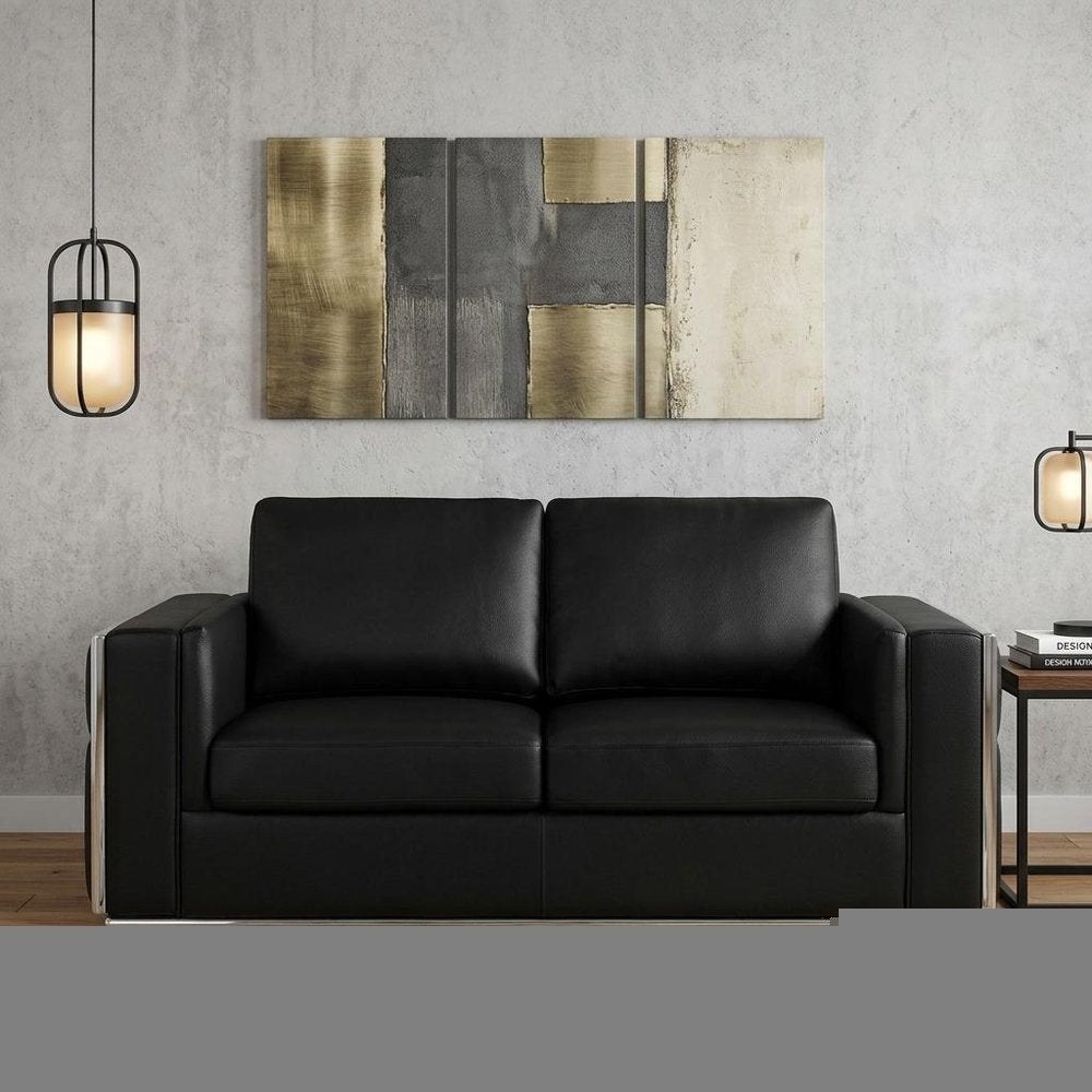 73" Black And Silver Metallic Top Grain Leather Loveseat