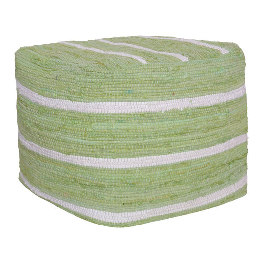18" Green And White Cotton Cube Striped Pouf Ottoman