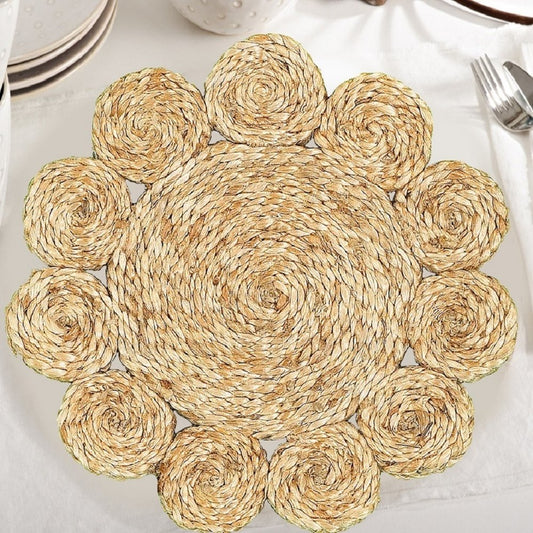 15" Set of Two Natural Braided Jute Scalloped Placemats
