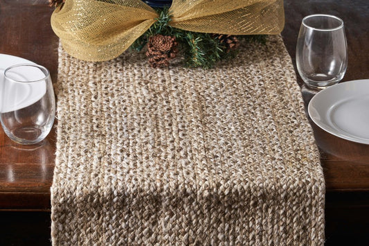 80" Brown Ivory And Natural Braided Jute Table Runner