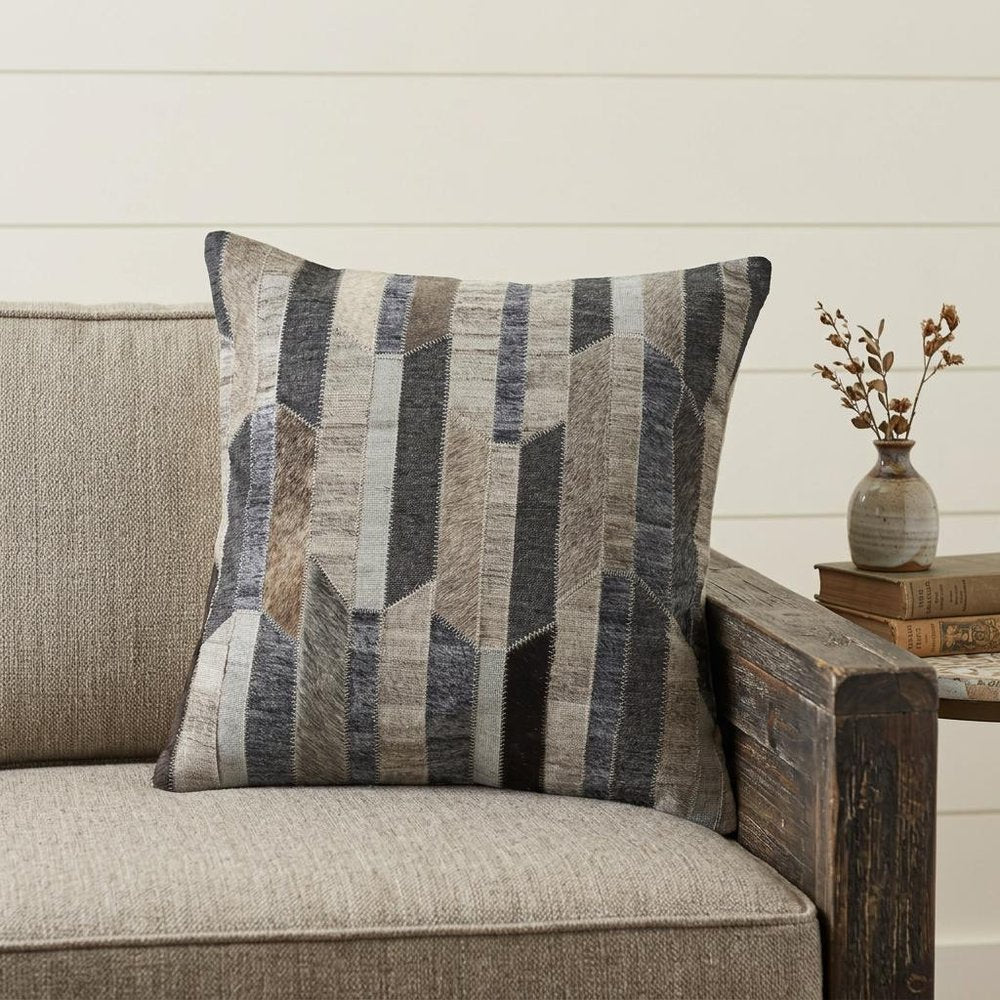 20" Beige and Gray Throw Pillow