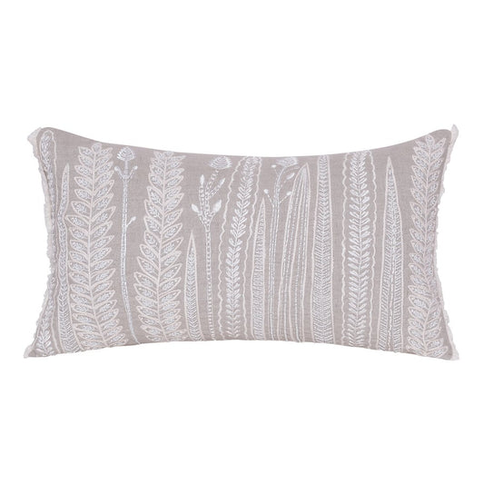 Natural and Ivory Throw Pillow with Embroidery