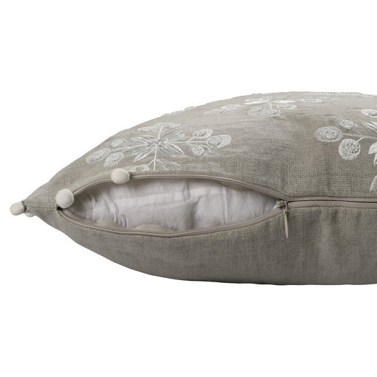20" Beige and Ivory Throw Pillow with Embroidery