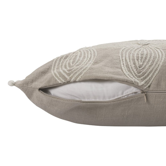 Beige and Ivory Throw Pillow with Embroidery