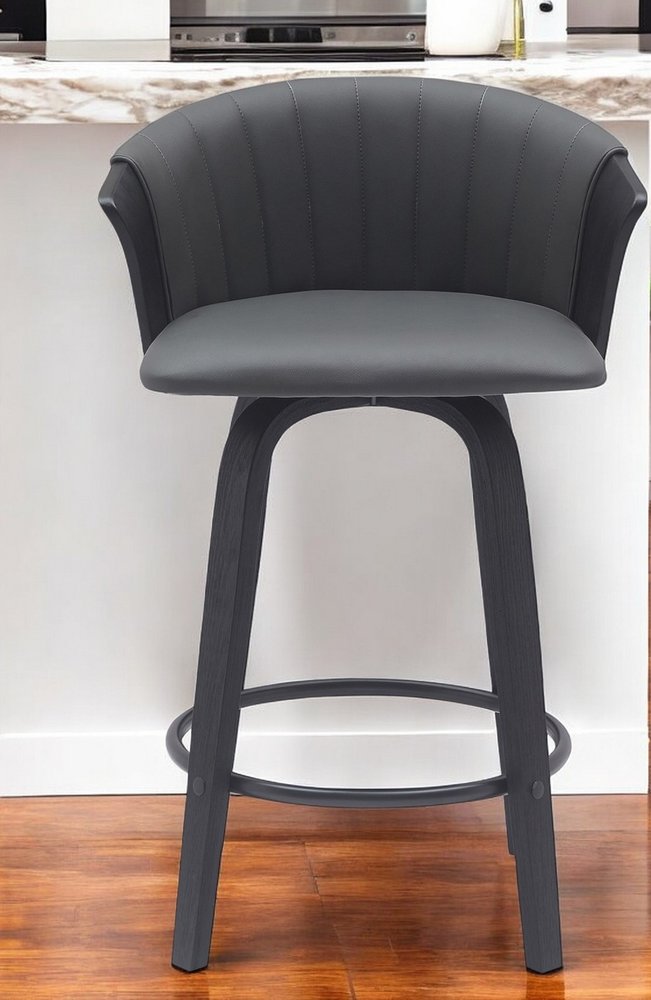 26" Gray and Black Faux Leather Counter Height Swivel Bar Chair