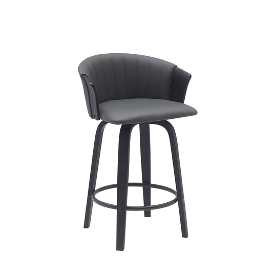 26" Gray and Black Faux Leather Counter Height Swivel Bar Chair