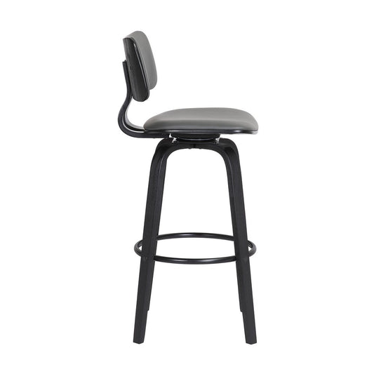 26" Gray And Black Faux Leather Swivel Low Back Counter Height Bar Chair
