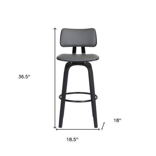 26" Gray And Black Faux Leather Swivel Low Back Counter Height Bar Chair
