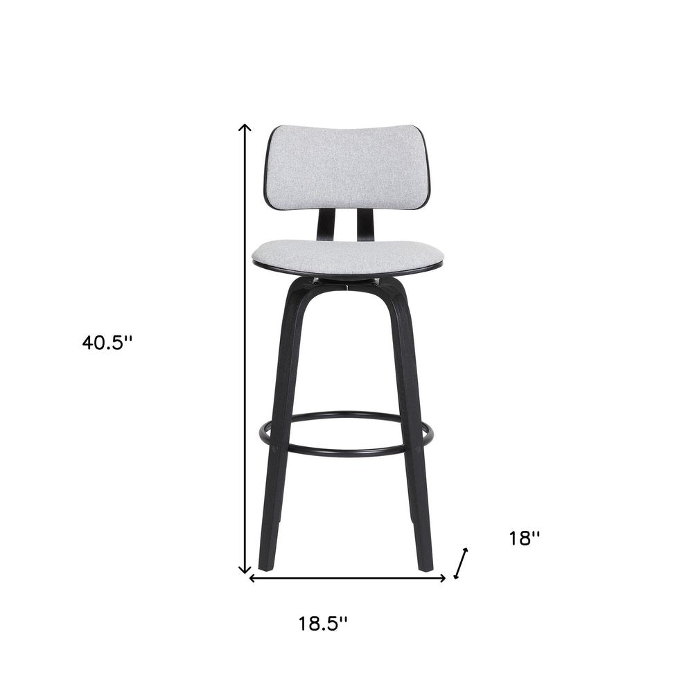 30" Light Gray And Black Fabric Swivel Low Back Bar Height Bar Chair